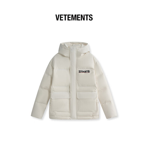 VETEMENTS classic 75D Nordic cotton large LOGO printed down jacket for men and women 90 white duck down winter jacket, chalk M