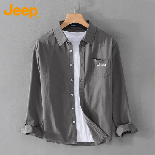 JEEP long-sleeved shirt men's shirt spring and autumn casual tops jacket men's light gray XL