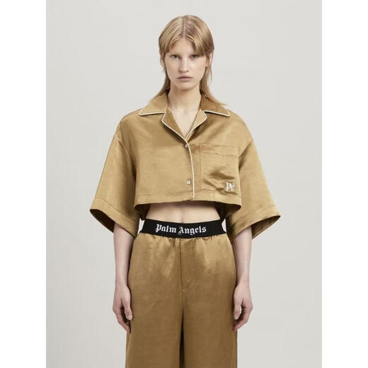 PALM ANGELS women's shirt warm breathable cotton short-sleeved daily home jacket casual nude color one size | IT-40