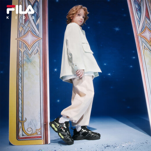 FILA Children's Shoes Running Shoes 2026 Spring New Men's and Women's Retro Running Shoes for Middle and Large Children Magic Stone Black/Castle Gray-BK 38 Inner Length 23.5cm