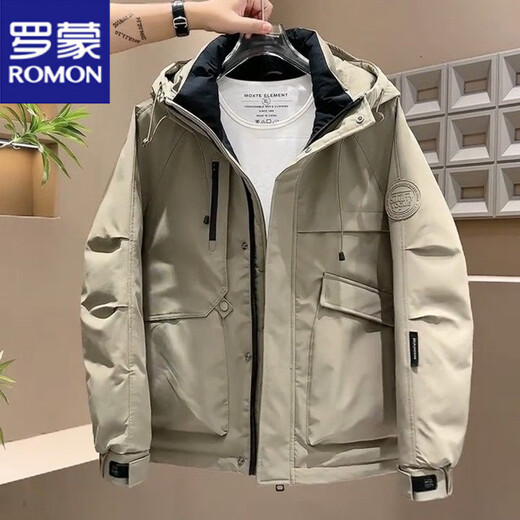 Luo Meng Workwear Short Down Jacket Men's 2025 Simple Casual Thickened Loose Warm Hooded Work Clothes Jacket Black Luo Meng Genuine L 125-138Jin Jin equals 0.5 kg