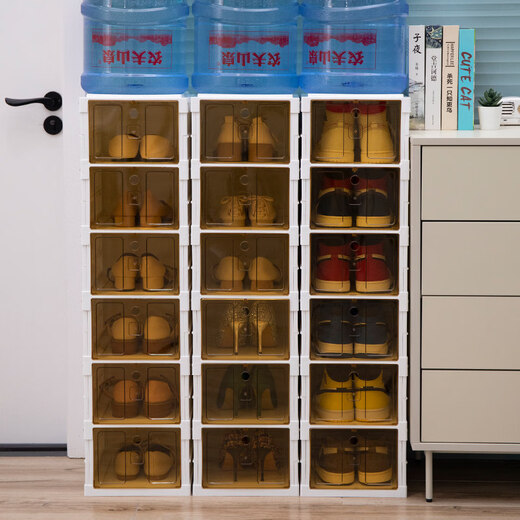 Wenli Folding Shoe Box Installation-free Transparent Storage Box Shoes All-in-One Shoe Cabinet Shoe Rack Sneaker Artifact Double Row Double Door-9 Layers-18 Pairs of Shoes Magnetic Opening_Lid_Place 48 Sizes AJ 33.5x26.5x55.5cm