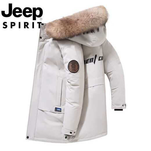 JEEP SPIRIT Пуховик средней длины Jeep международного бренда, мужская зимняя утепленная парка, рабочая одежда, повседневная непромокаемая теплая куртка 656 метров, белый PR L рекомендуется 125-135 Jin Jin равен 0,5 кг