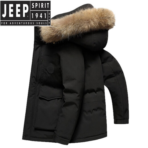 JEEP SPIRIT2026 мужской утепленный пуховик, мужская теплая куртка со съемным воротником из меха енота, повседневная куртка черного цвета 2XL 185