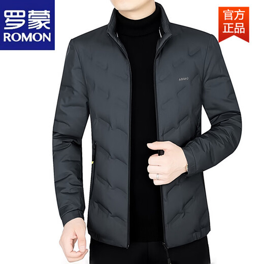 ROMON Men's Down Jacket Winter Short Style Men's Middle-aged Business Casual White Duck Down Light Thin Stand Collar Warm Jacket Gray 2056 M 170 Size