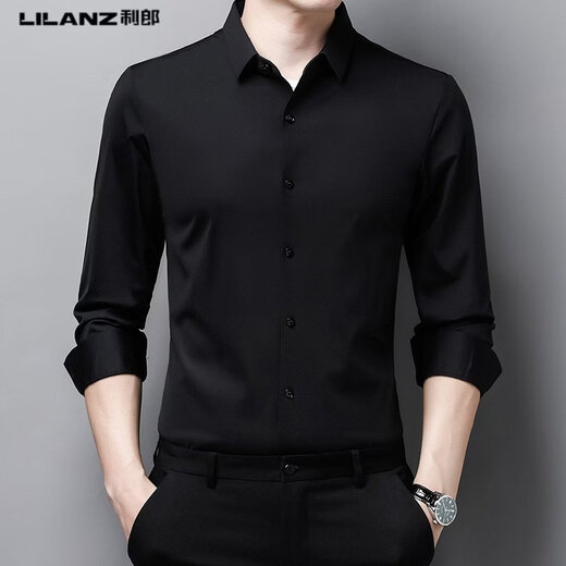 LiLang Shopping Mall's same men's mulberry silk long-sleeved shirt men's autumn and winter casual business mid-to-high-end velvet seamless lining black regular S 165/84A (suitable for weight 90-120 Jin Jin equals 0.5 kg)