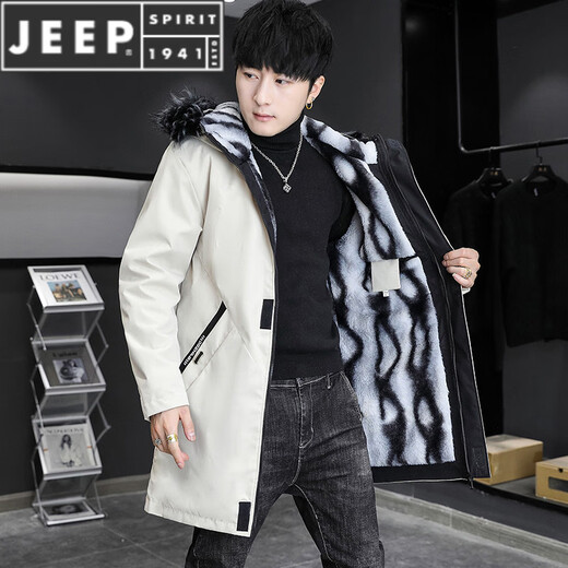 JEEP SPIRIT зимняя парка мужская бархатная утепленная куртка модная зимняя ветровка средней длины теплая хлопковая мужская куртка BDQ черно-красная бархатная плюс толстая с меховым воротником M