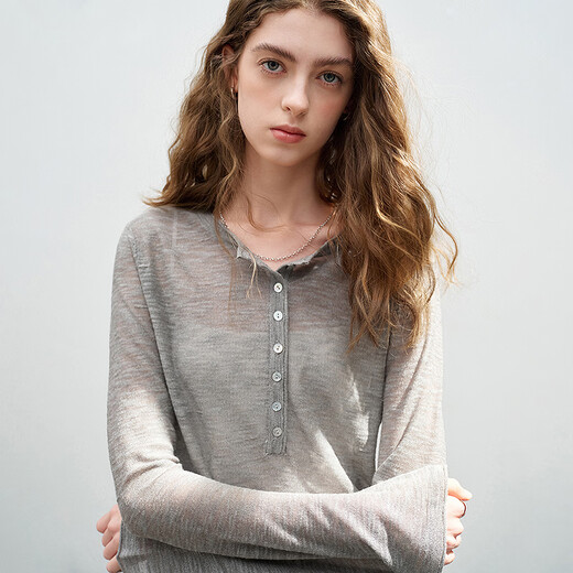 Chuyu slub linen sweater for women 2026 spring new style hollow weaving light and slightly see-through slim fit top Beige S