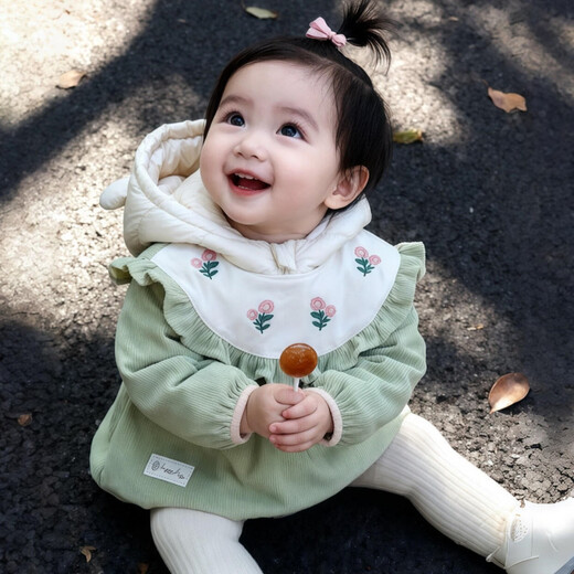 Shijanu baby girl's autumn and winter thickened anti-wear blouse, modern style anti-fouling protective clothing, purple 90, it is recommended to go up one size