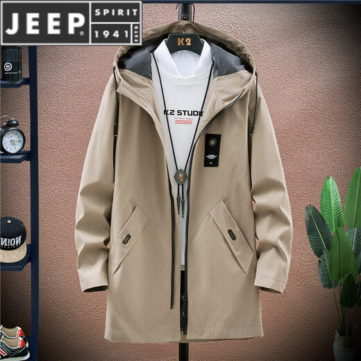 JEEP SPIRIT2025 new winter and autumn windbreaker men's velvet thickened mid-length jacket coat slim and handsome men's top 8029 beige XL