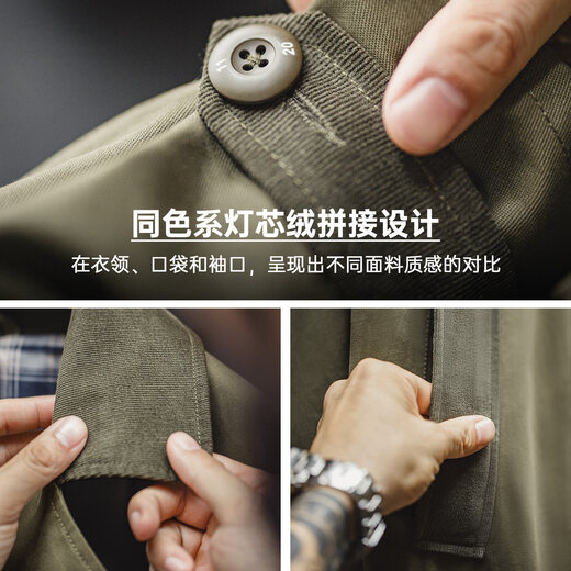 Madden workwear American retro 50s trench coat men's British style mid-length military coat lapel cotton jacket men's military green oversize/men's windbreaker 2026 new style/boys handsome style top M