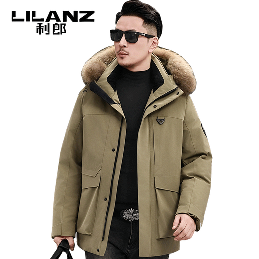 LILANZ 2025 new winter men's down jacket, large fur collar, warm and thickened parka duck down cold-proof winter jacket, black M 170