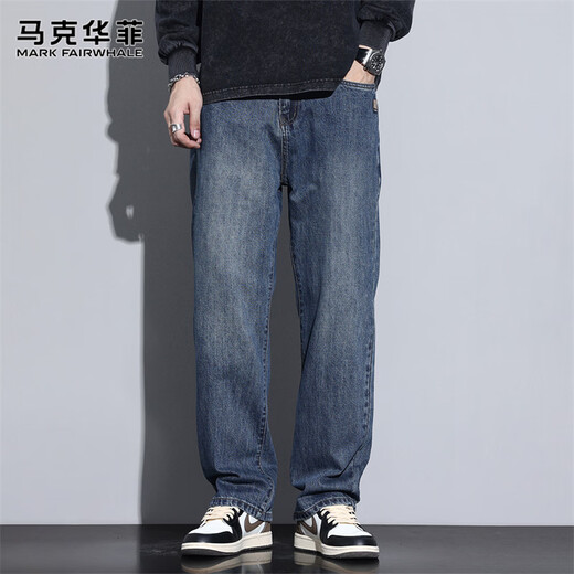 MARK FAIRWHALE jeans men's winter fashion brand loose straight pants men's slim casual pants men's pants blue 32