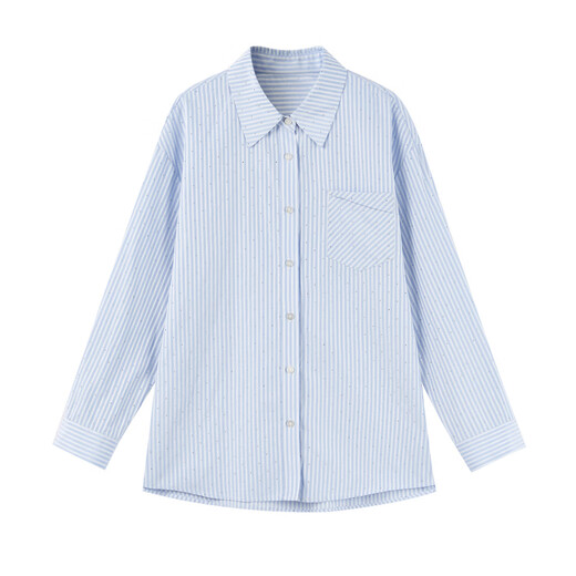 Qiushui Yiren Fashion Simple Lapel Striped Top 2026 Spring New Women's Casual Daily H-Shaped Shirt Sky Blue S