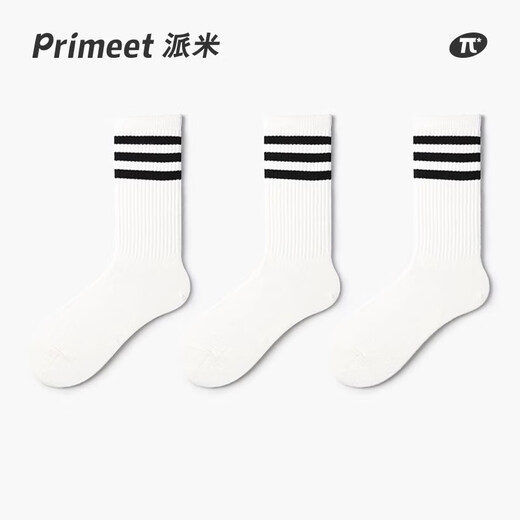 Pami (pami) white socks sports spring and summer women's running Japanese college style black striped men's spring and summer mid-calf socks long socks cotton three meters white one-size-fits-all couple size (suitable for sizes 36-43)