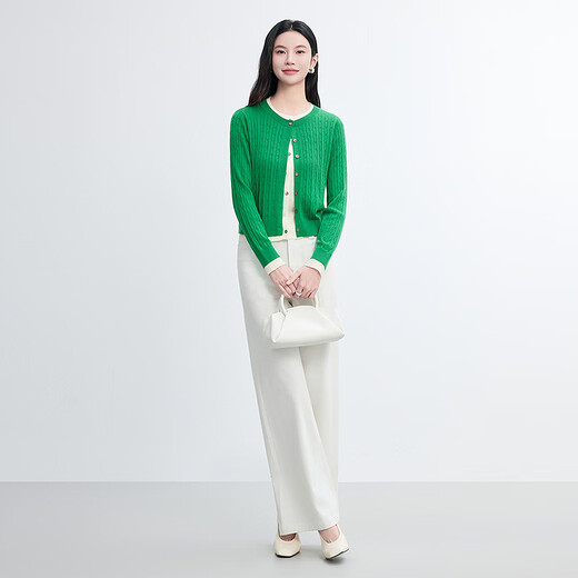 FINITY 26 spring new products new knitted sweaters simple small fragrance fake two-piece round neck cardigan for women green S