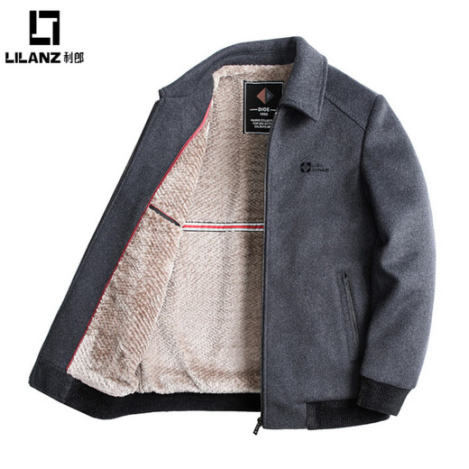 LILANZ Men's Thickened Lapel Sheep Wool Woolen Jacket 2025 New Casual Warm Jacket Middle-aged and Elderly Plush Men's Clothing Gray M
