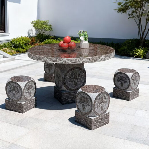 Qiuqiao courtyard villa outdoor garden balcony household round table natural table outdoor stone table and chairs