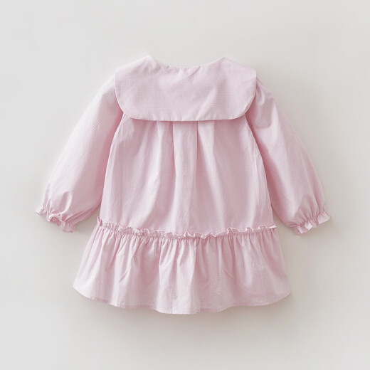 MARC&JANIE Mark Jenny pink and white plaid girls navy collar dress baby skirt 2026 spring new style 560128 pink and white plaid 90 cm (recommended height 81-90cm)