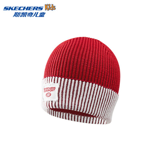 Skechers Skechers children's knitted hat red contrasting color anti-static comfortable protective warm hat for boys and girls L126K037 racing red/001W one size