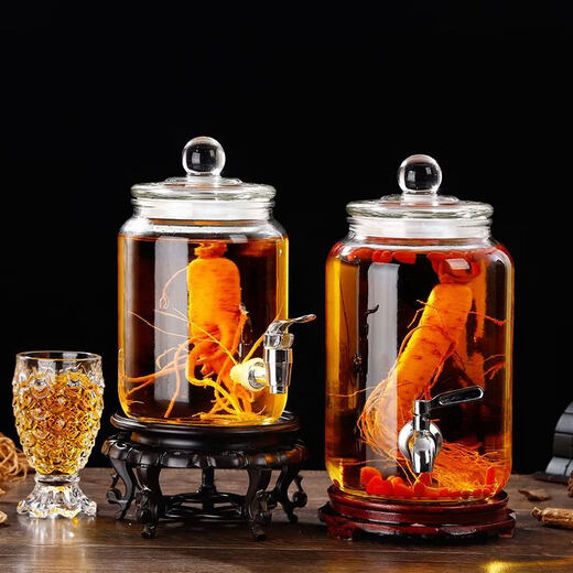 Fantasy bubble wine glass bottle with faucet 10 Jin Jin equals 0.5 kg 20 Jin Jin equals 0.5 kg Enzyme sealed bubble wine bottle kimchi wine jar bubble wine jar 6 Jin Jin equals 0.5 kg + copper faucet + high bamboo wooden base
