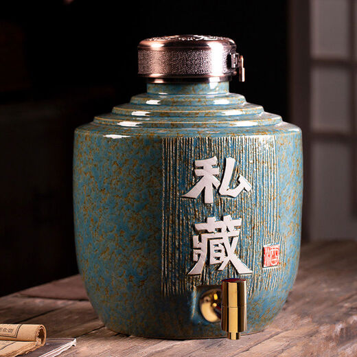 Jingdezhen ceramic wine jar household sealing 10 Jin Jin equals 0.5 kg 20 Jin Jin equals 0.5 kg 30 Jin Jin equals 0.5 kg 50 Jin Jin equals 0.5 kg Wine jar with faucet wine bottle flask 30 Jin Jin equals 0.5 kg Blue with faucet high temperature kiln thickening