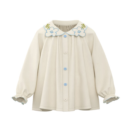 Papa climbing spring girls' shirt long-sleeved lapel pure cotton design western sweet shirt off-white 90