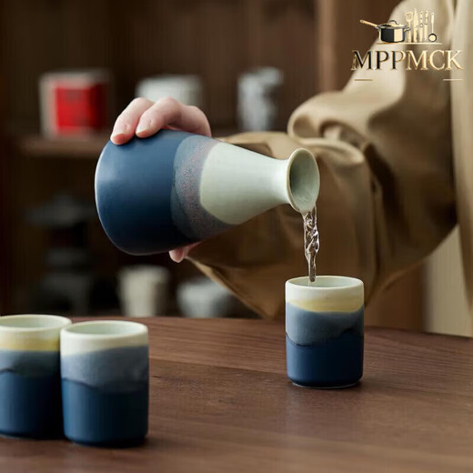 Tuojin Ceramics Thousand Miles of Rivers and Mountains Wine Warmer Wine Distributor Wine Jug and Wine Glass Wine Set Gift Box Gift Set MPPMCK Japanese Imported Quality Ceramics Thousands of Miles of Rivers and Mountains Wine Warmer and Wine Distributor Wine