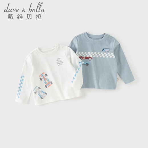 DAVE&BELLA children's long-sleeved T-shirt 2026 spring new pure cotton boys' bottoming shirt boys' tops children's pullover steam white ready stock 73 cm (recommended height 66-73cm)