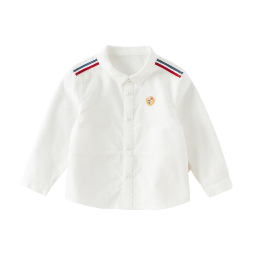 DAVE&BELLA children's shirt 2026 spring new college style boys' white shirt pure cotton children's top baby bottoming shirt off-white ready stock 120 cm (recommended height 110-120cm)