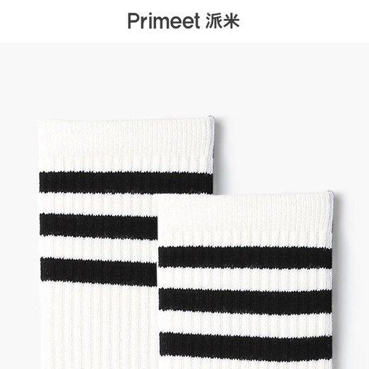 Pami (pami) white socks sports spring and summer women's running Japanese college style black striped men's spring and summer mid-calf socks long socks cotton three meters white one-size-fits-all couple size (suitable for sizes 36-43)