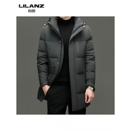 LILANZ Duck Down Mid-Length Down Jacket Men's Winter New High-end Business Casual Removable Hat Jacket Gray Green 14XL (190)