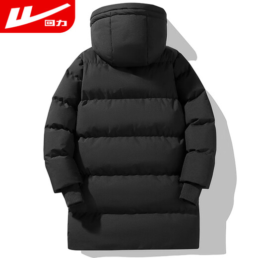 Pull back cotton coat men's winter thickened mid-length coat men's hooded warm cotton jacket cold-proof cotton coat black L