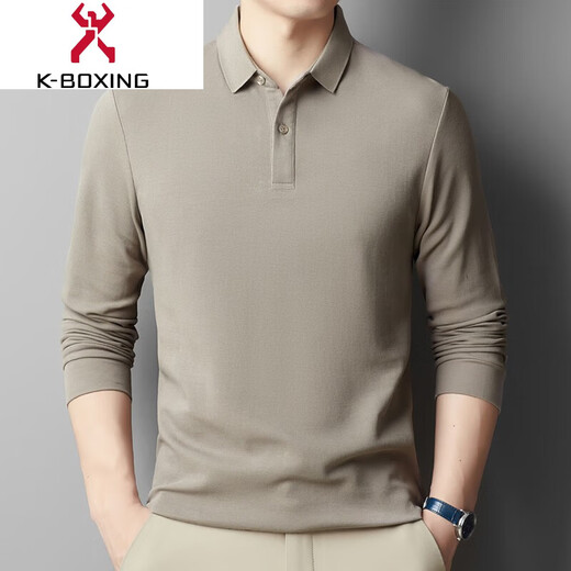 KBXNG Jinba pure cotton 2025 new t-shirt long-sleeved men's lapel spring and autumn middle-aged t-shirt casual solid color polo shirt black XL (175)