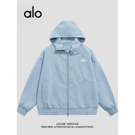 ALO American retro leather jacket men's spring and autumn trendy brand loose casual hooded motorcycle jacket trendy 838 hooded style light blue S 90-115Jin Jin equals 0.5 kg