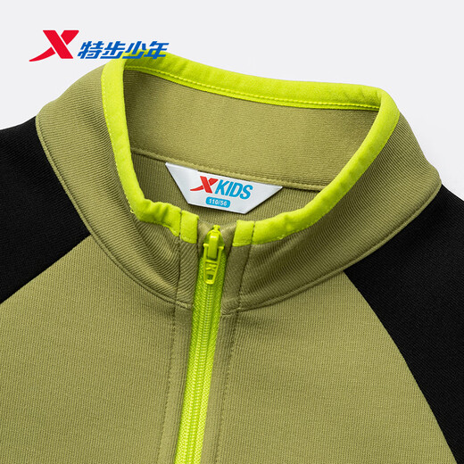 Xtep shopping mall same style children's sweatshirt spring boys and girls soft and lightweight trendy color matching half turtleneck top Autumn green/Danqing black 100