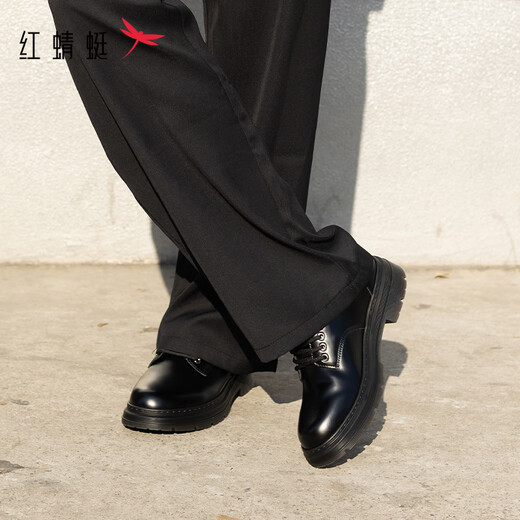 红蜻蜓英伦风工装男鞋低帮马丁靴大头休闲皮鞋WTA44069 黑色 43