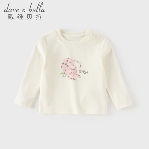 DAVE&BELLA girls long-sleeved T-shirt 2026 new spring style children's bottoming shirt pure cotton baby girl tops children's clothes off-white ready stock 73 cm (recommended height 66-73cm)