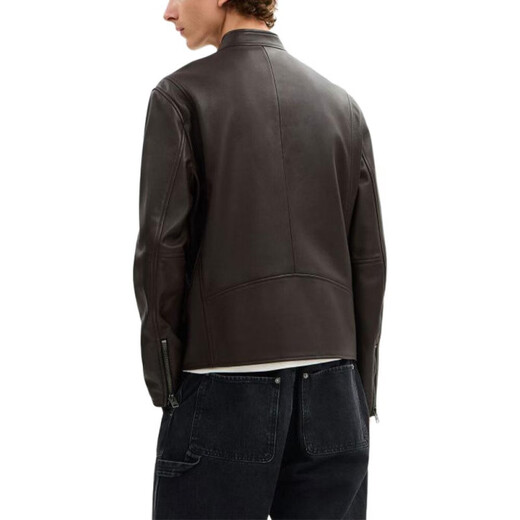 COACH FW25 Stand Collar Button Zipper Long Sleeve Leather Jacket Men's Black S