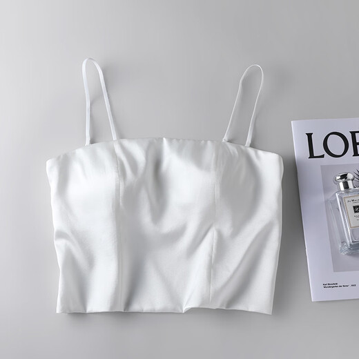 High-end satin silk suspender tube top for women, simple glossy mulberry silk, skin-friendly and traceless, can be worn as a base to wrap the chest, white S