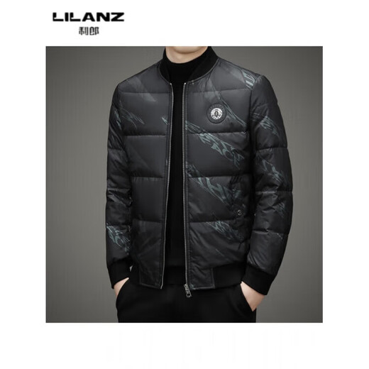 利郎（LILANZ）时尚立领羽绒服男士冬季款加厚短款保暖字母印花棒球领痞帅气 黑咖 14XL (190)