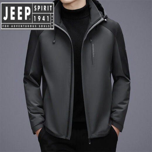 JEEP SPIRIT Lightweight Hooded Down Jacket Men's 2025 Winter Cold Warm Business Casual Color Block Winter Jacket Khaki 2XL 185