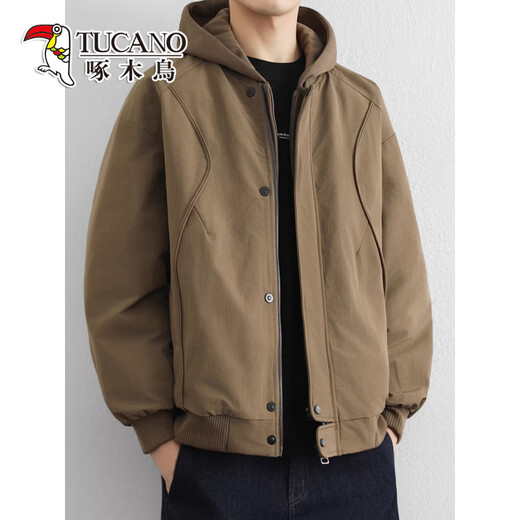 啄木鸟（TUCANO）轻薄羽绒服男士冬季新款宽松短款保暖工装夹克户外冲锋衣外套 黑色 M 【重100-120斤】
