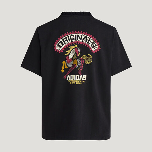 Мужская и женская футболка Adidas с короткими рукавами, весна 2026, новая спортивная одежда, удобная, дышащая, повседневная, модная, мужская с круглым вырезом и половиной рукавов KT0714, черный/чистый хлопок/год лошади, ограниченный выпуск XL/185/104A