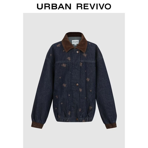 UR2026 Spring New Children's Clothing Girls Retro Bath Style Contrast Color Lapel Denim Jacket UGH860004 Indigo 150