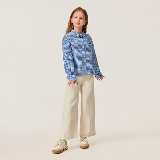 POLOWALK children's clothing girls long-sleeved shirt 2026 new long-sleeved shirt solid color sweet shirt big children B61W615E0011 blue 120