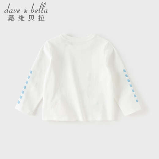DAVE&BELLA children's long-sleeved T-shirt 2026 spring new pure cotton boys' bottoming shirt boys' tops children's pullover steam white ready stock 73 cm (recommended height 66-73cm)