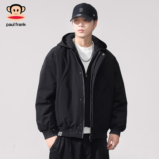 Мужской повседневный пуховик с капюшоном Paul Frank в стиле ретро, ​​зима 2025, новый свободный, теплый и удобный модный топ, черный, 90% утиный пух, M рекомендуется 90-120Jin Jin равен 0,5 кг
