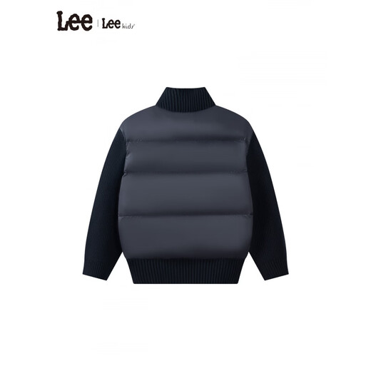 Lee Short Stand Collar Thick Down Jacket Men's Blue Spliced Children's Warm Jacket Minimalist Versatile Black 160 cm