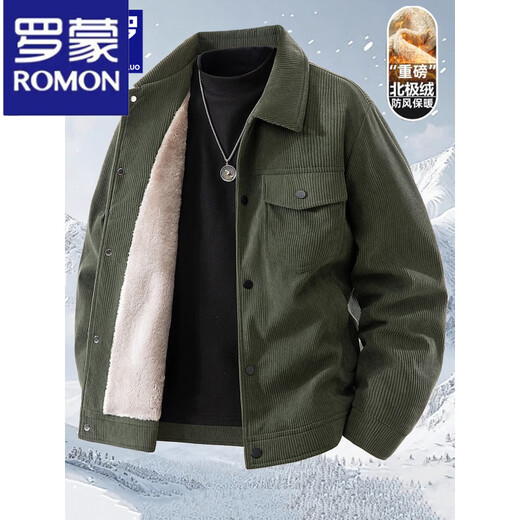 ROMON 2025 new corduroy jacket men's velvet thickened casual top autumn and winter warm lamb velvet jacket brown plus velvet 2XL